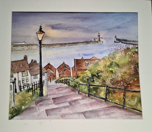 Christine M, Whitby 199 steps, watercolour.